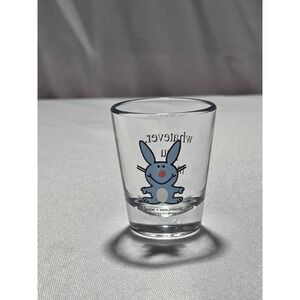 Jim Benton Its Happy Bunny Shot Glass "Whatever You Moron" Blue Bunny Y2K ICUP